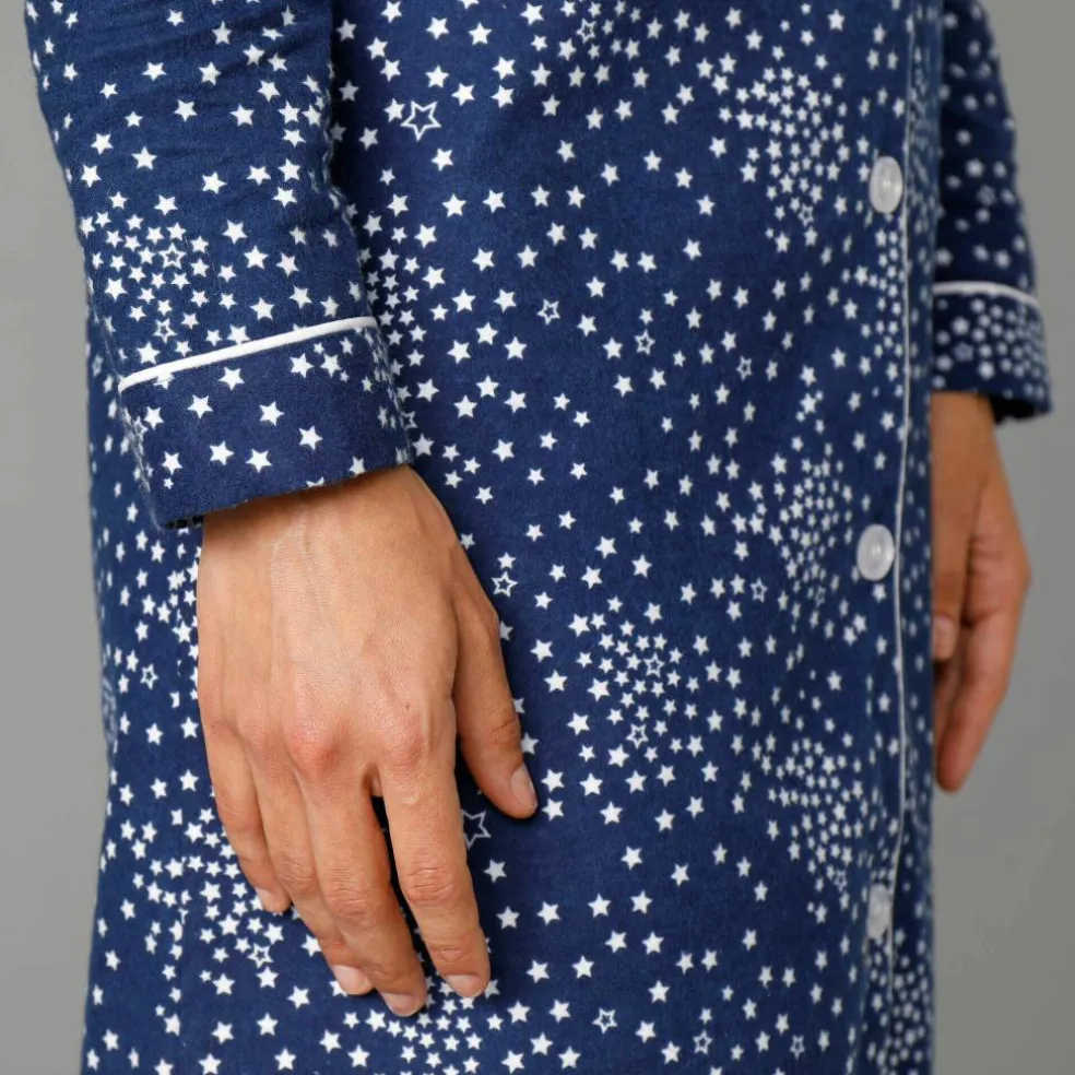 Chemise de nuit en pilou forme liquette imprimé étoiles