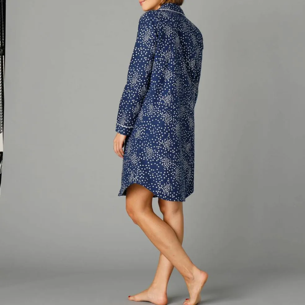 Chemise de nuit en pilou forme liquette imprimé étoiles