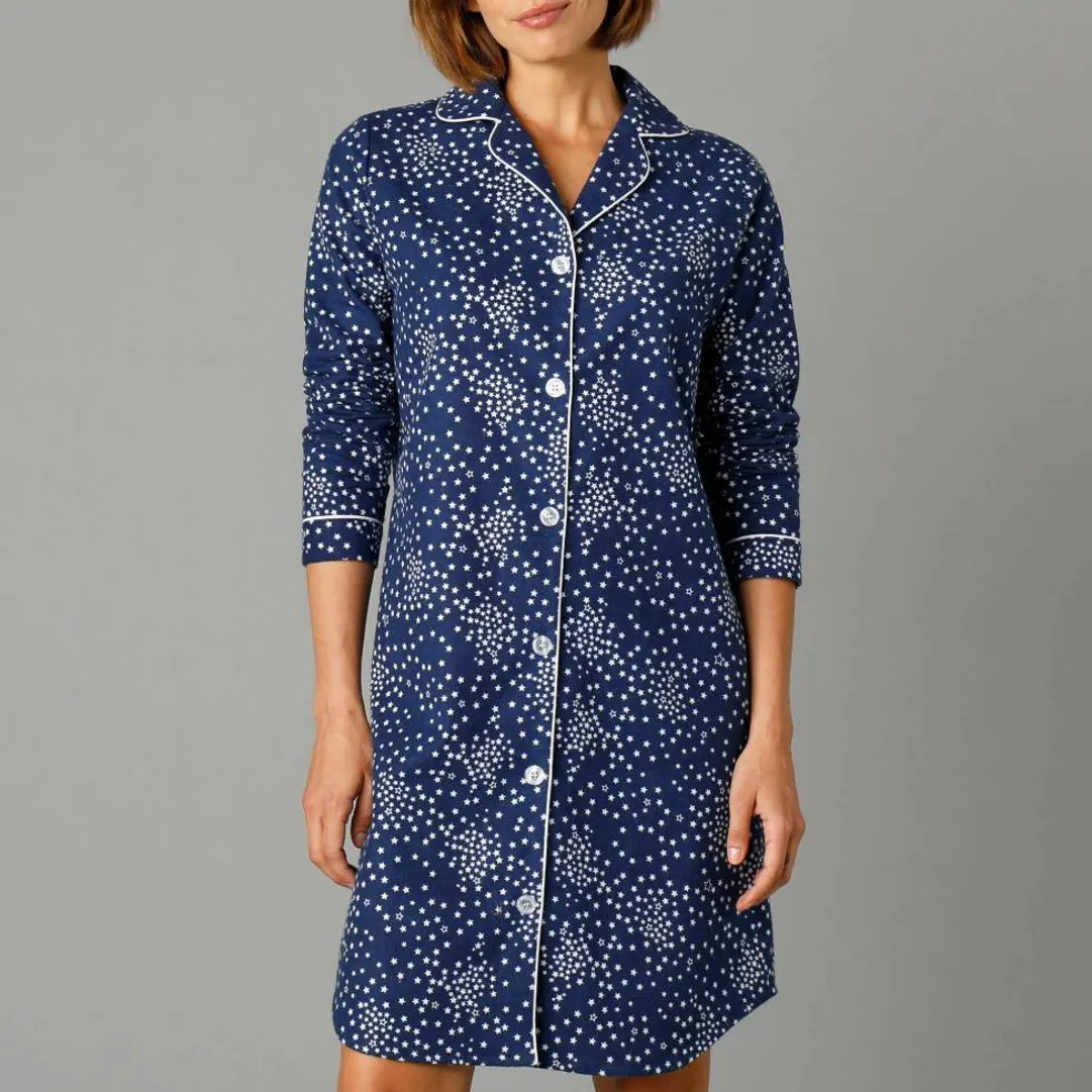 Chemise de nuit en pilou forme liquette imprimé étoiles