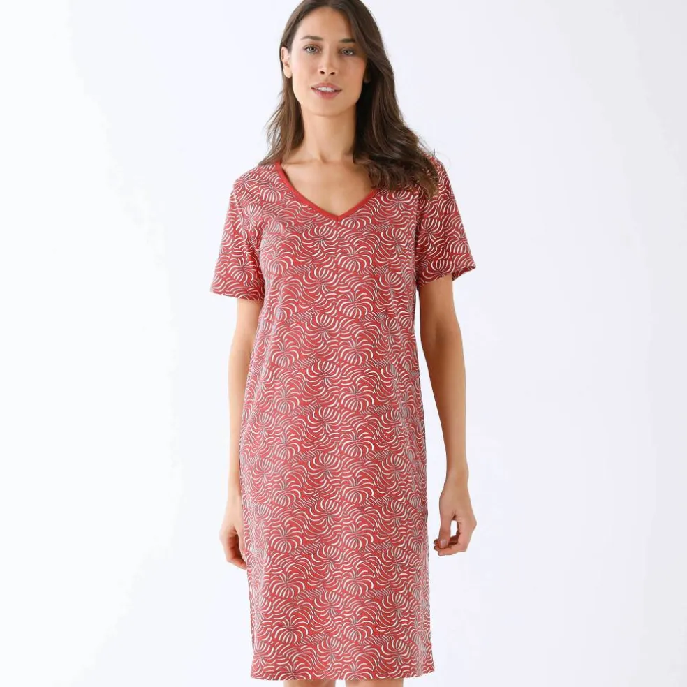 Chemise de nuit manches courtes imprimée feuillage