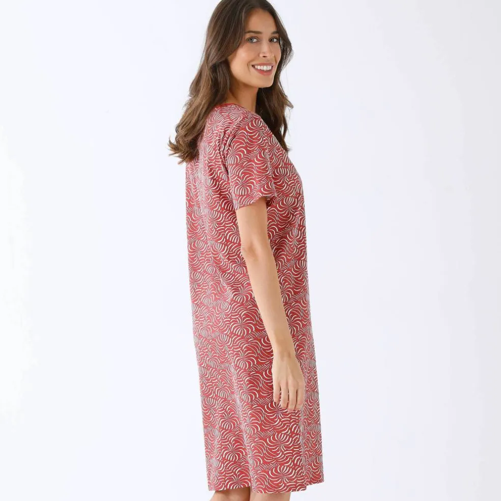 Chemise de nuit manches courtes imprimée feuillage