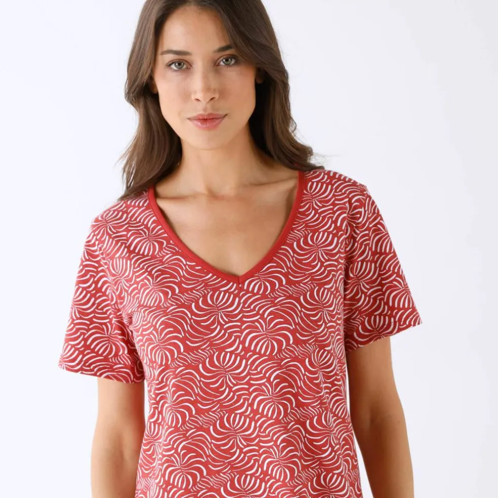 Chemise de nuit manches courtes imprimée feuillage
