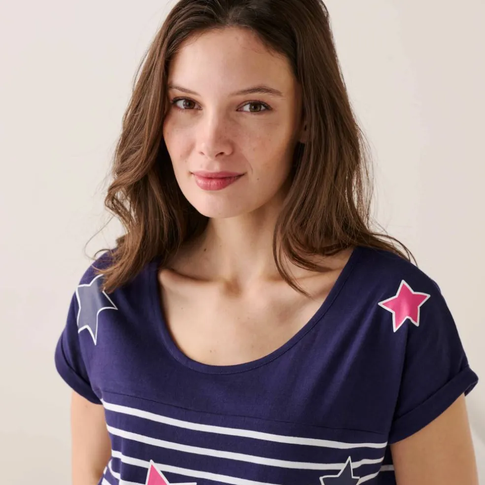 Chemise de nuit rayée et étoiles, fils teints