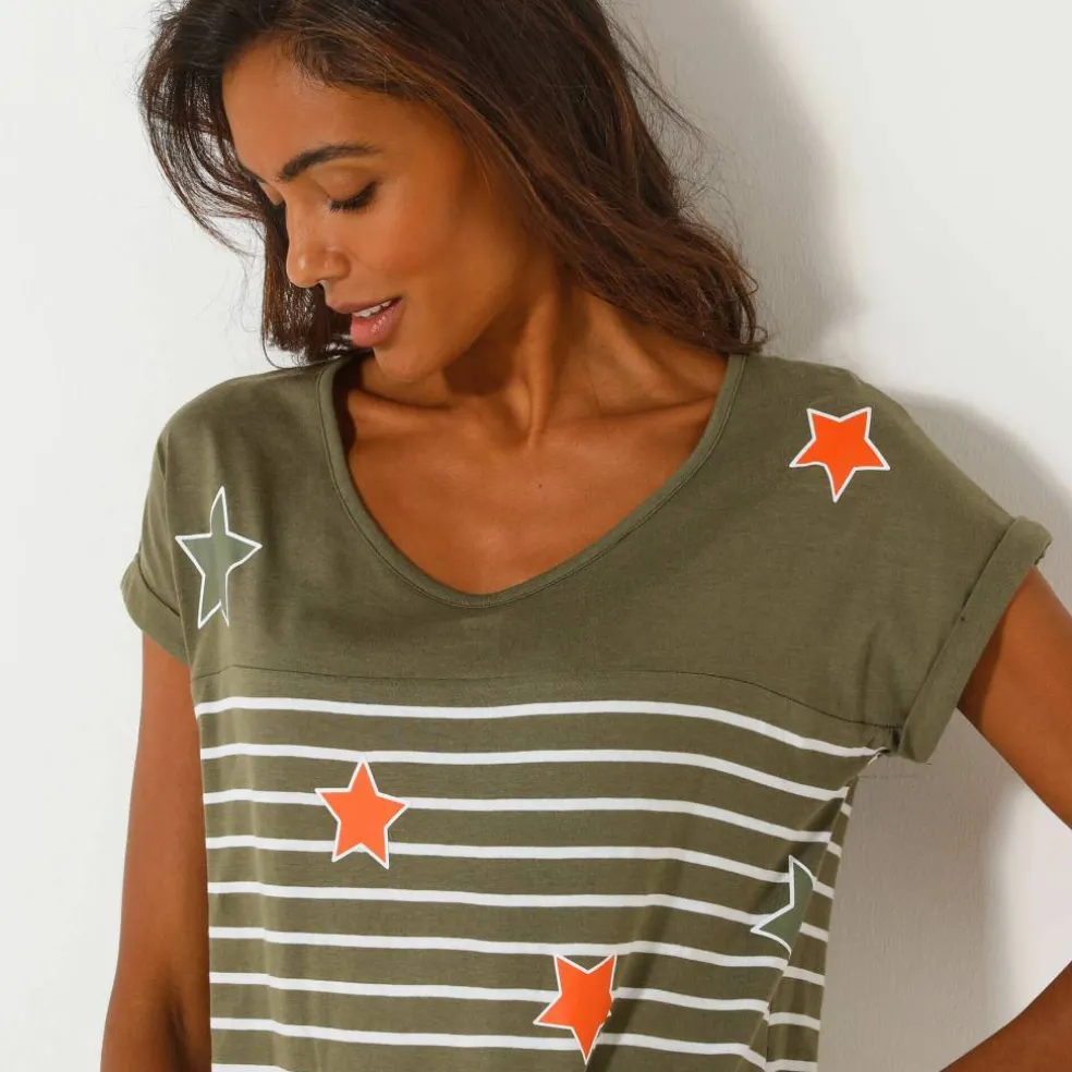 Chemise de nuit rayée et étoiles, fils teints