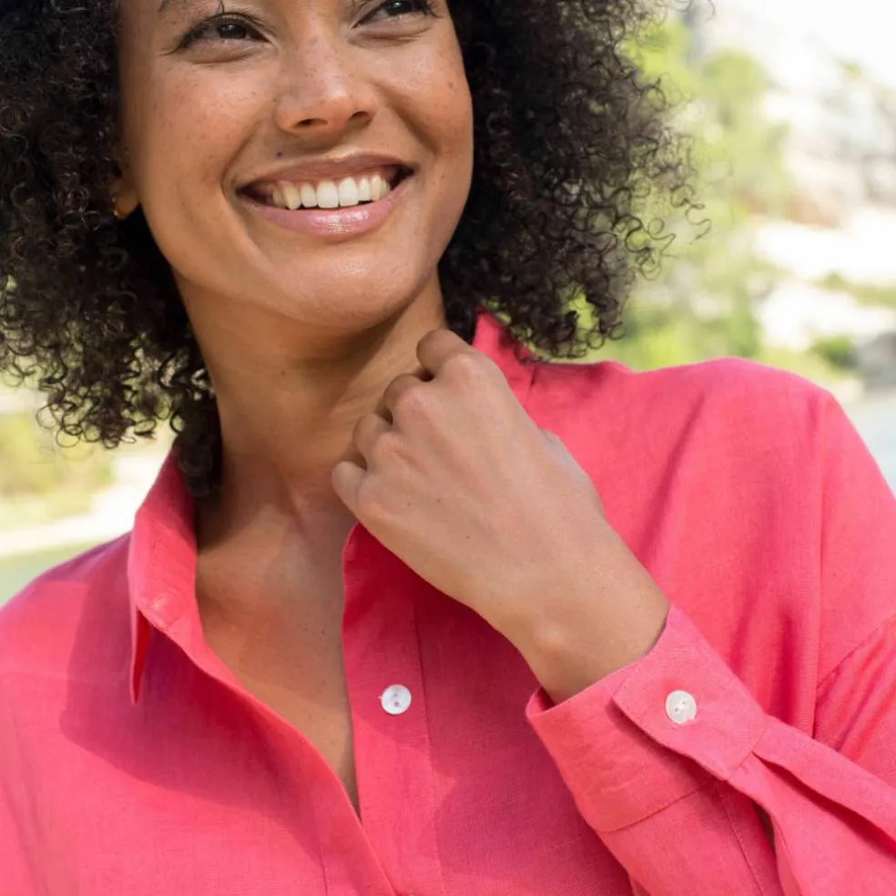 Chemise en coton-lin, manches longues retroussables
