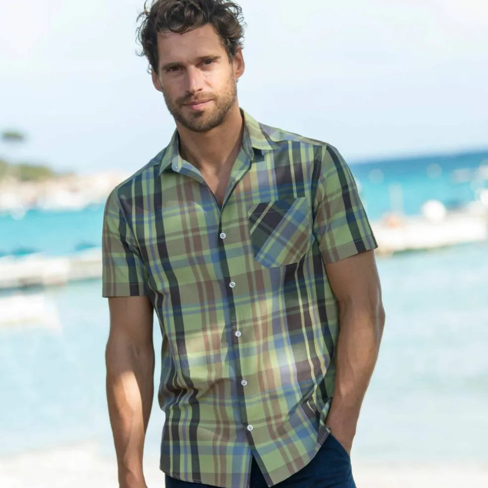 Chemise grands carreaux manches courtes polycoton