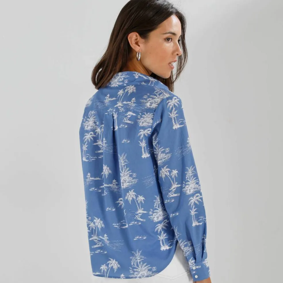 Chemise imprimé palmiers bicolore