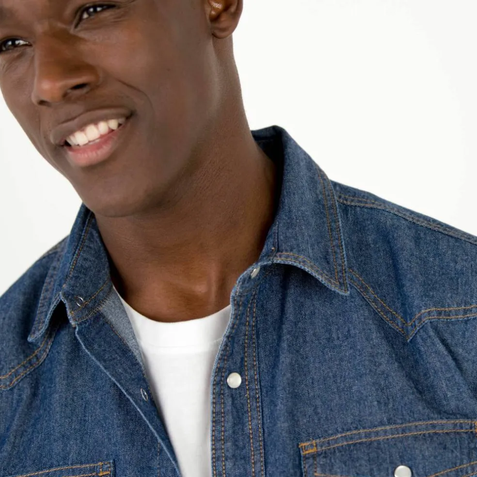 Chemise pressionnée manches longues en jean