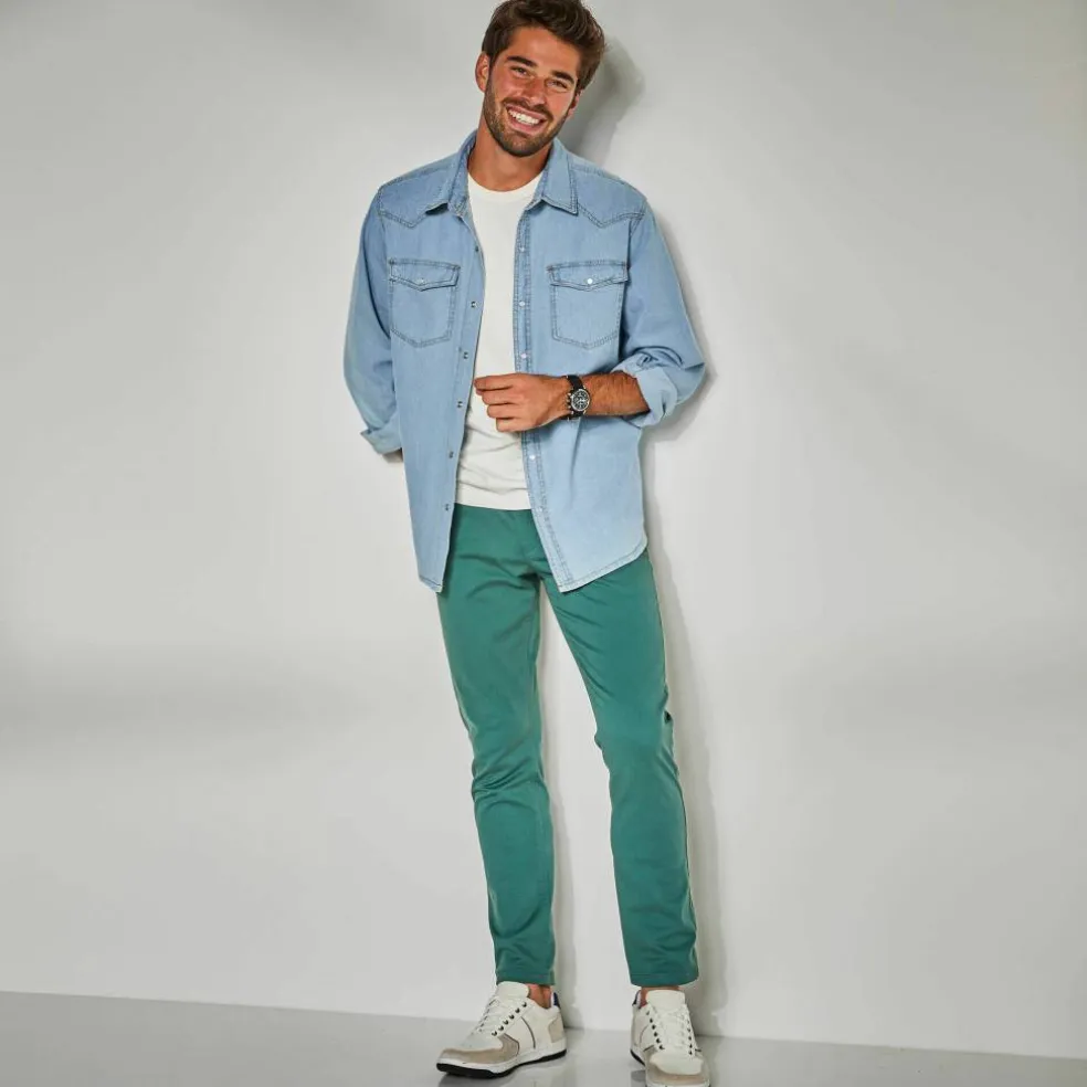 Chemise pressionnée manches longues en jean