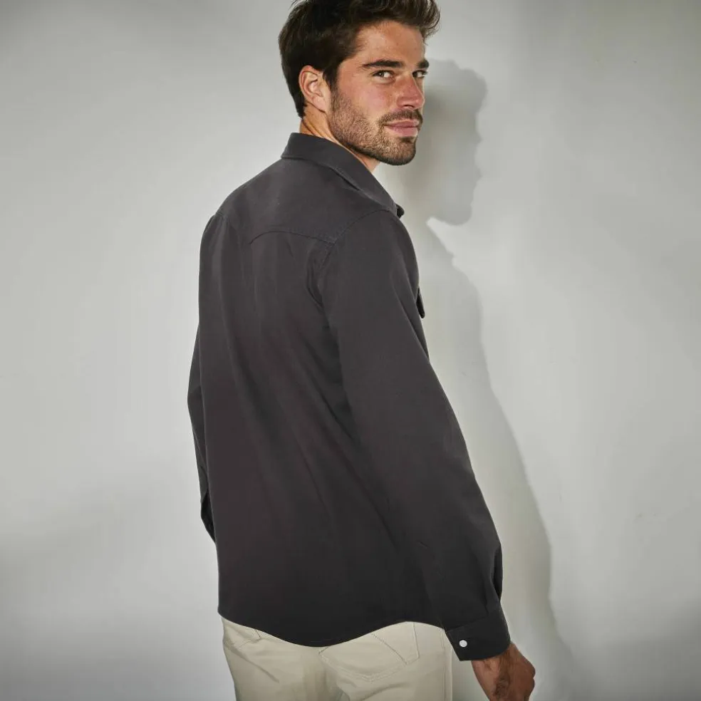 Chemise pressionnée manches longues en jean