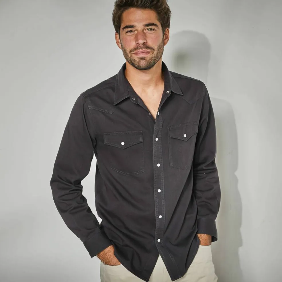Chemise pressionnée manches longues en jean