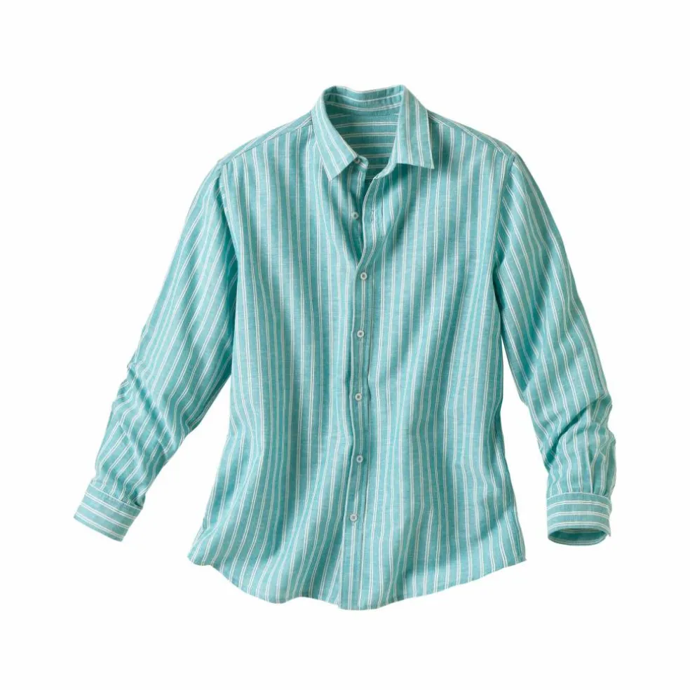 Chemise rayée coton lin manches longues