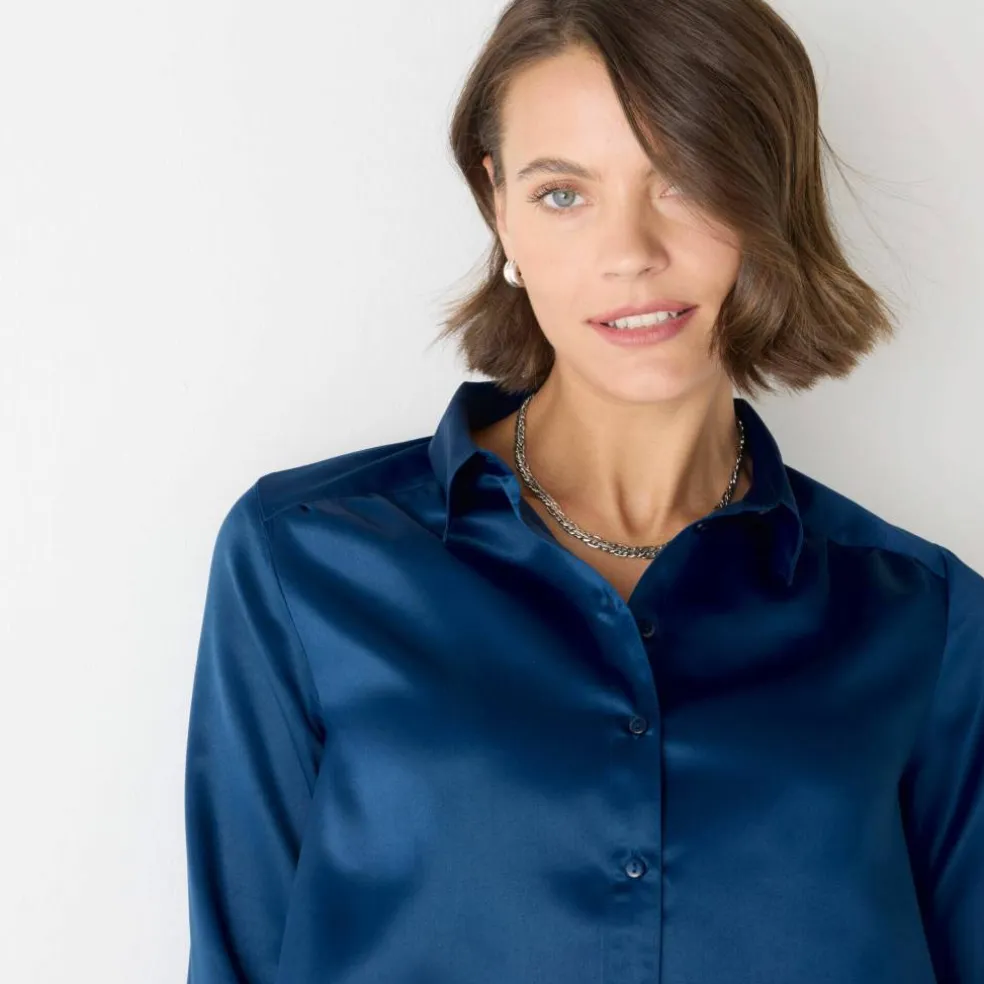 Chemise volume ample unie, satin