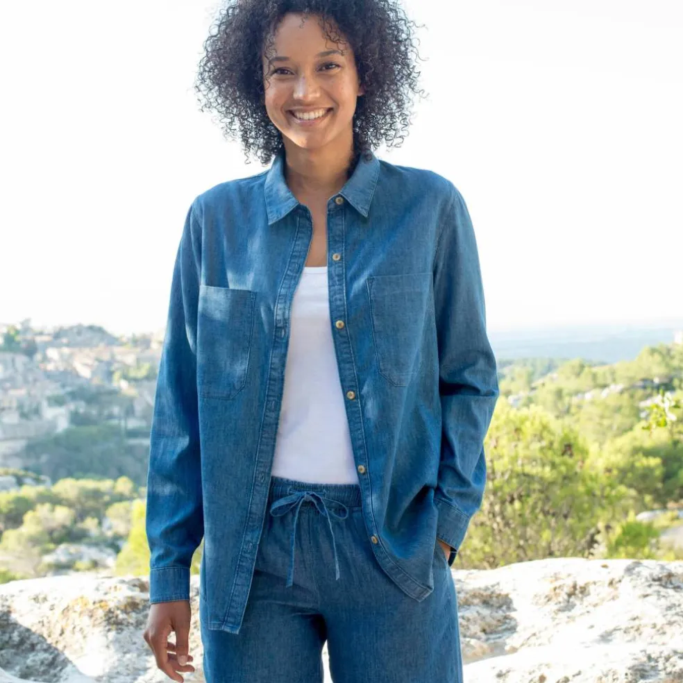 Chemisier boutonné, en denim léger