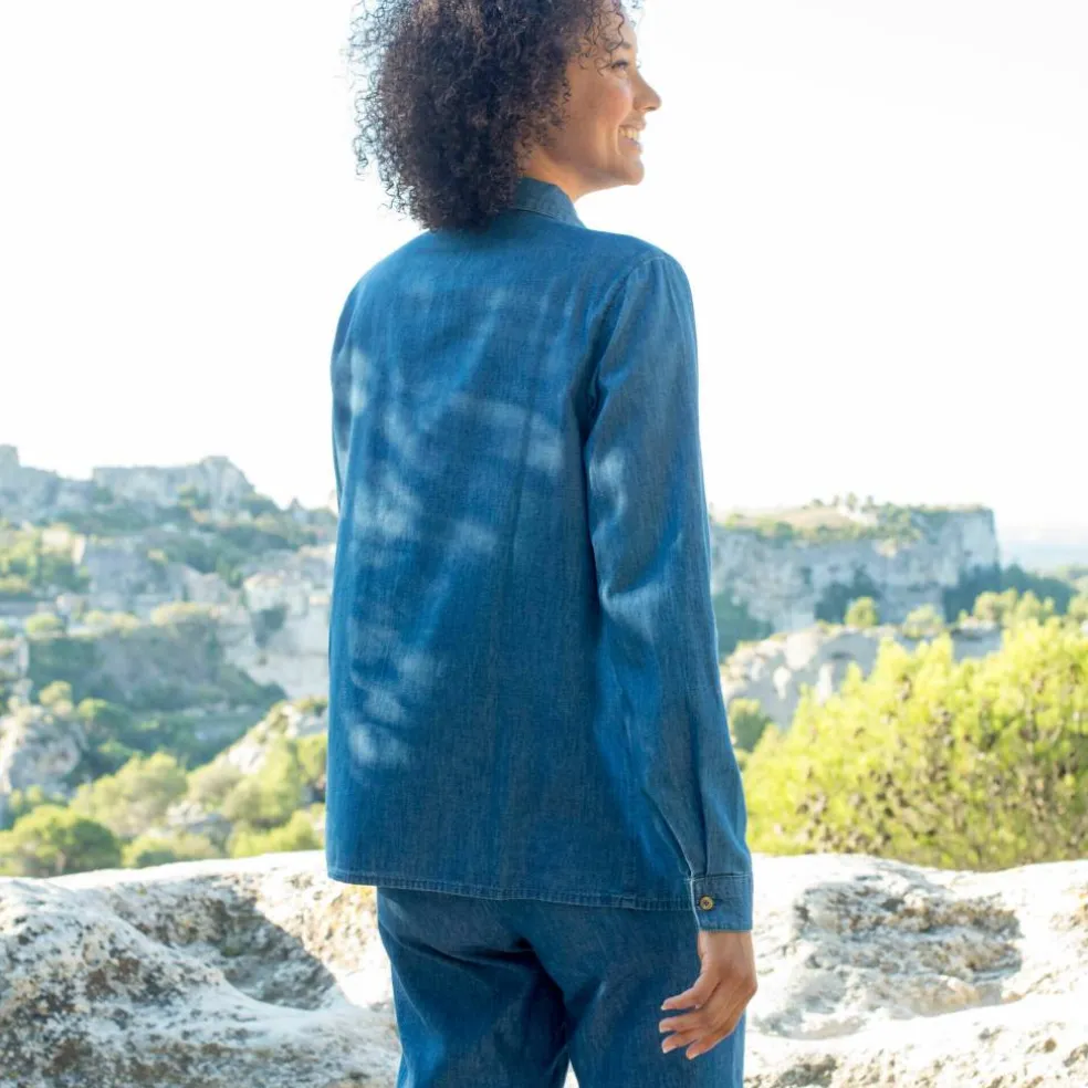 Chemisier boutonné, en denim léger
