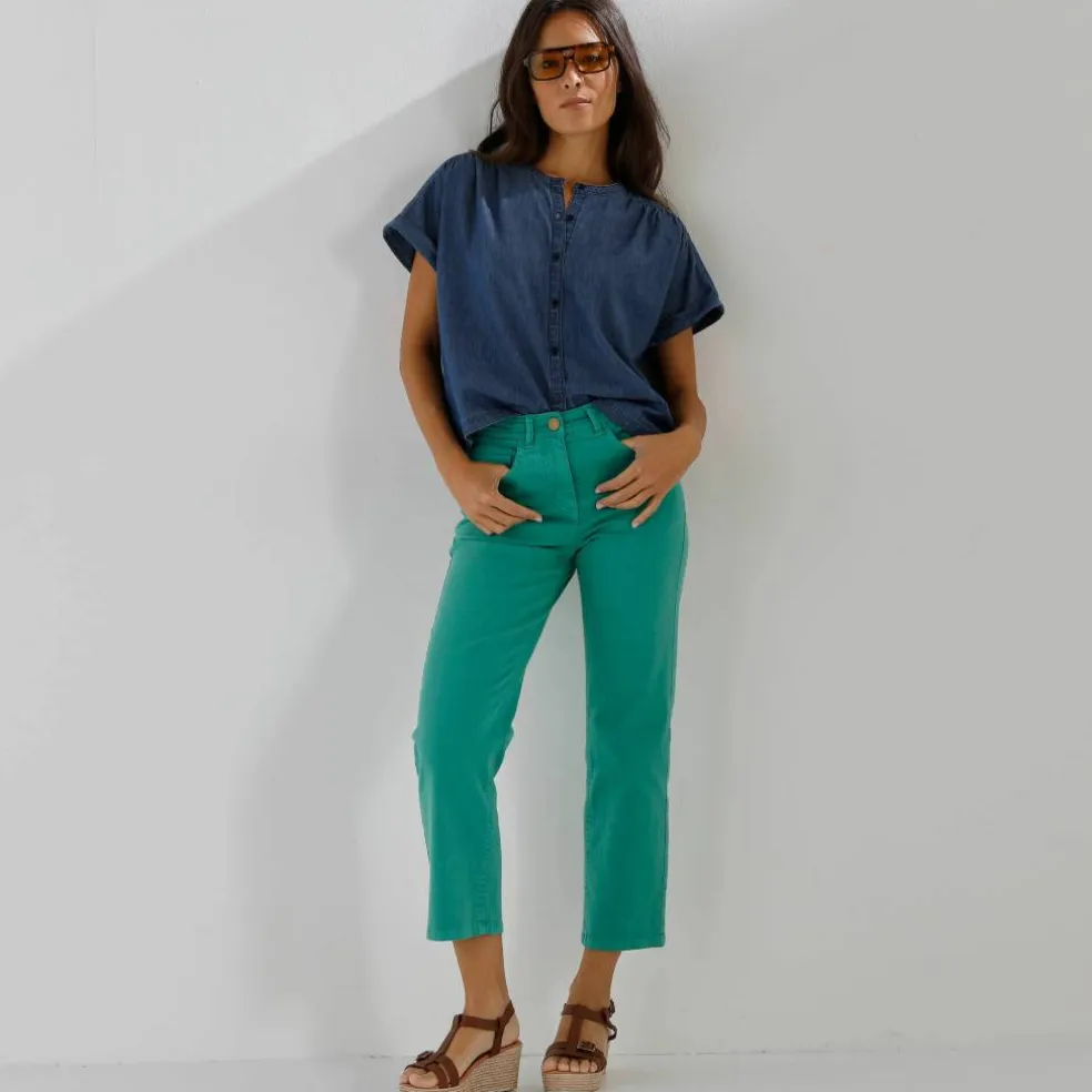 Chemisier boutonné en jean, manches courtes