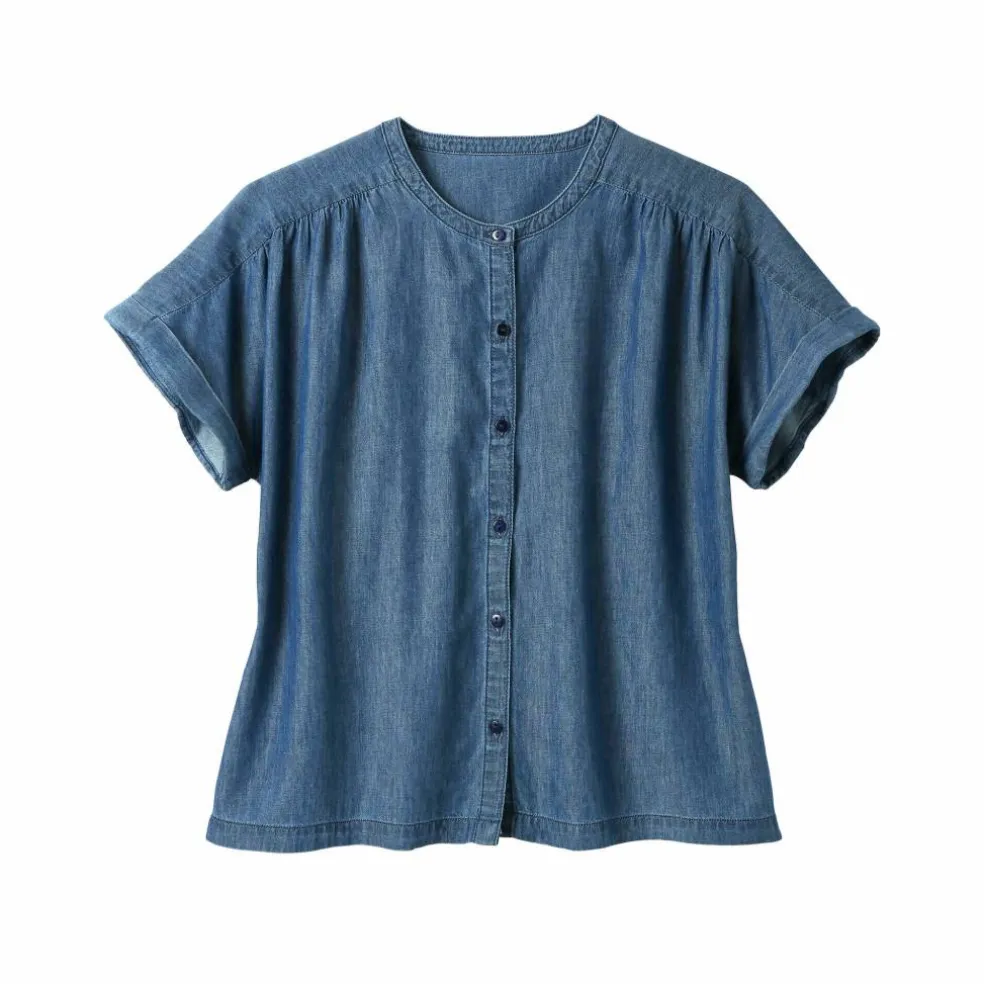 Chemisier boutonné en jean, manches courtes