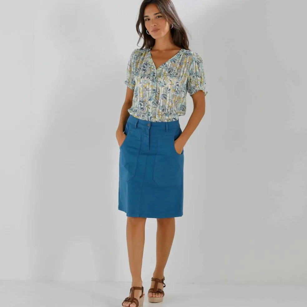 Chemisier boutonné manches blousantes imprimé, voile jacquard