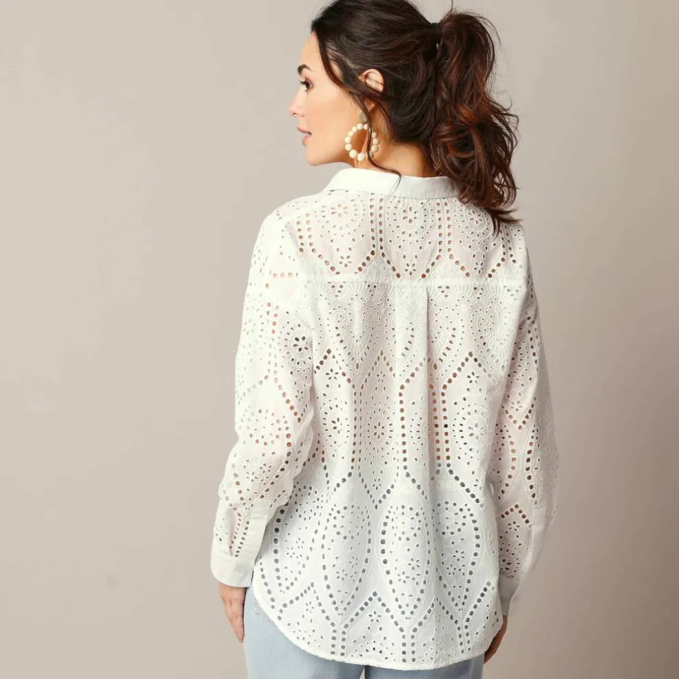 Chemisier broderie anglaise, manches longues