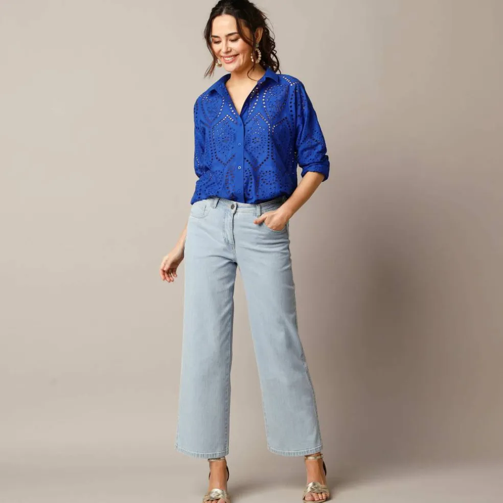 Chemisier broderie anglaise, manches longues