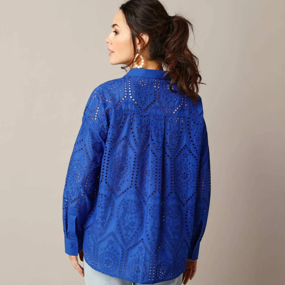 Chemisier broderie anglaise, manches longues