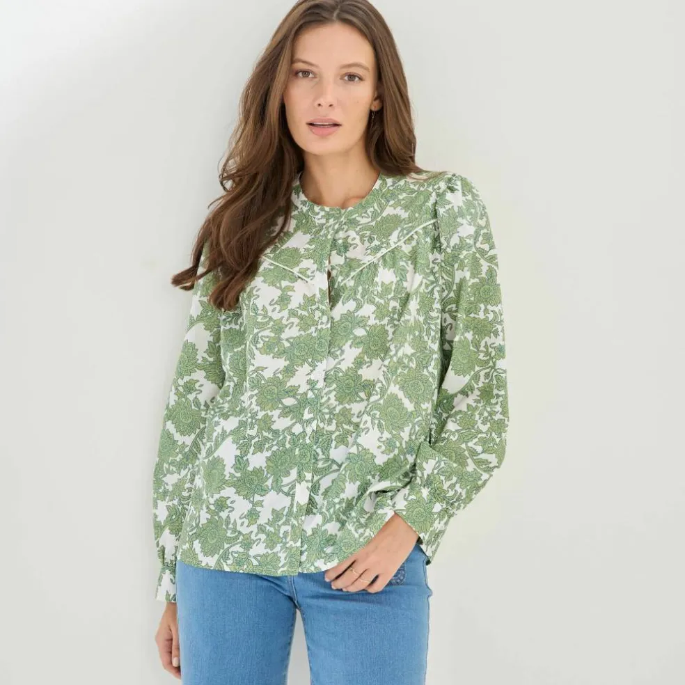 Chemisier imprimé bicolore, voile de coton