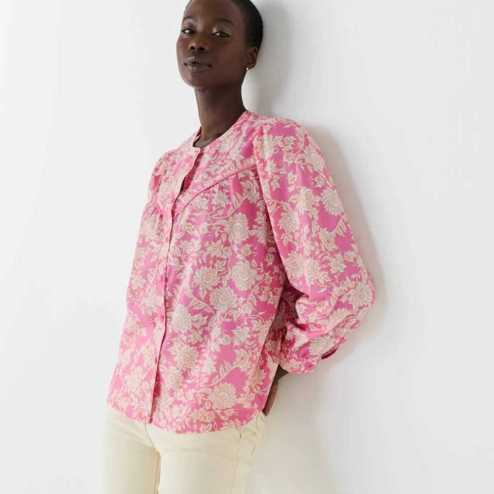 Chemisier imprimé bicolore, voile de coton