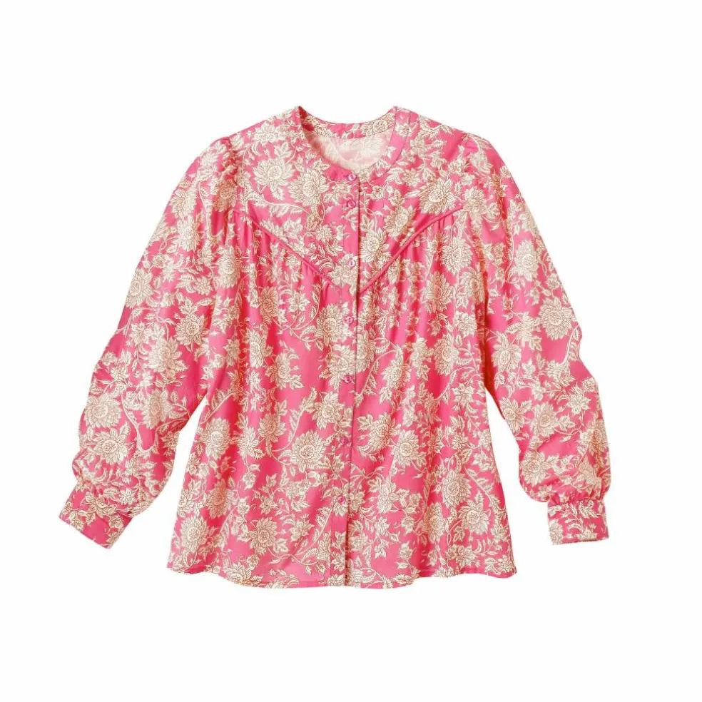 Chemisier imprimé bicolore, voile de coton