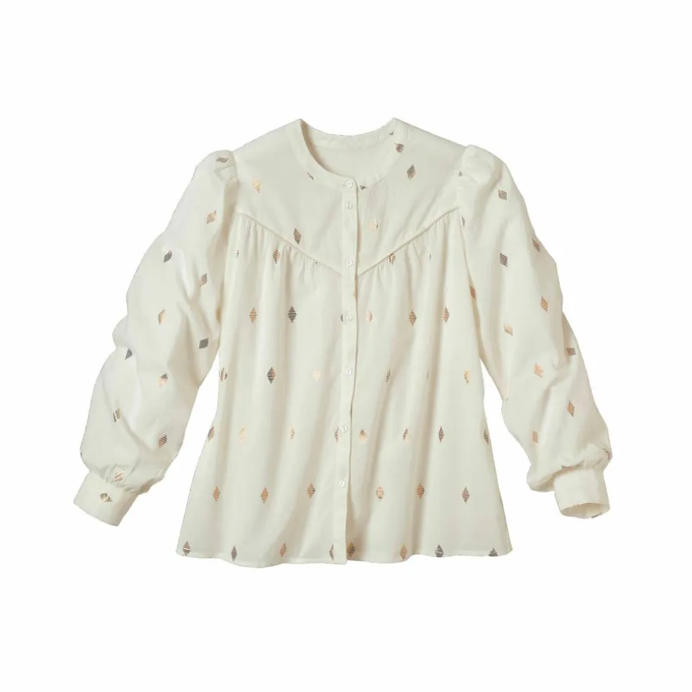 Chemisier imprimé doré, voile de coton