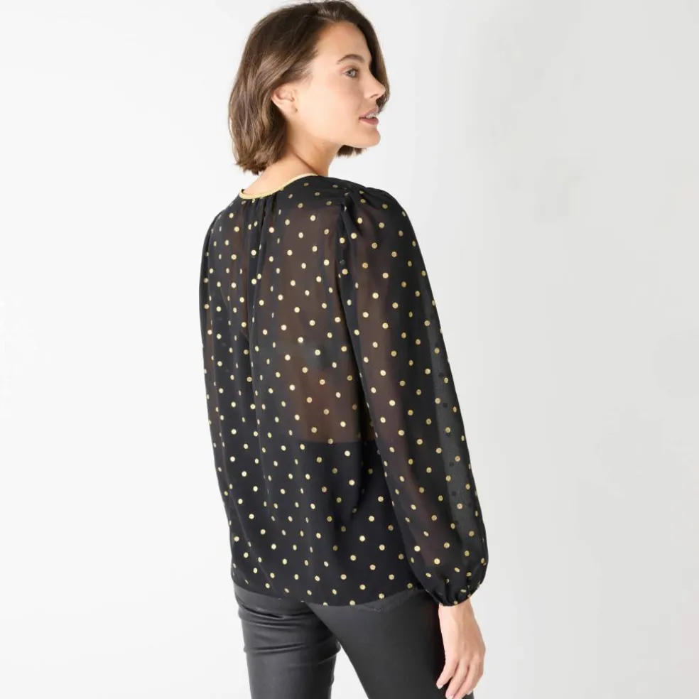Chemisier imprimé pois doré, voile