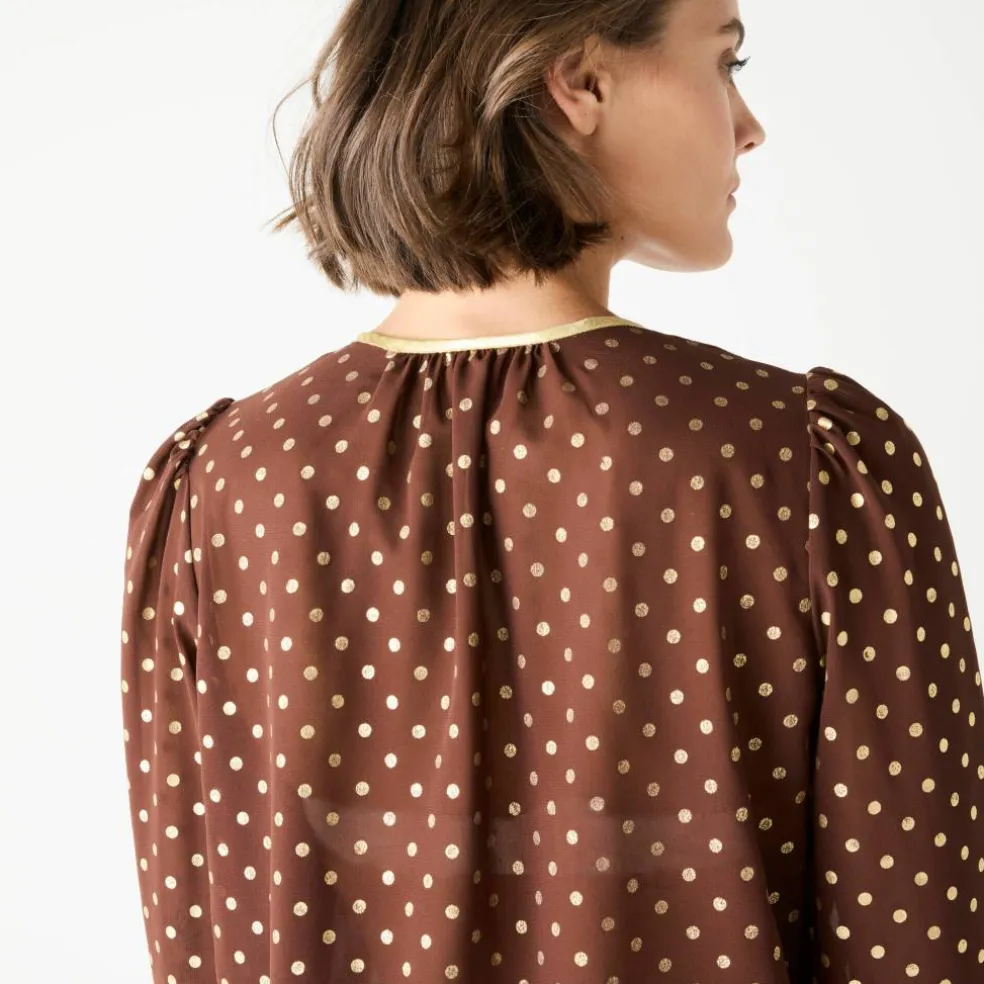 Chemisier imprimé pois doré, voile