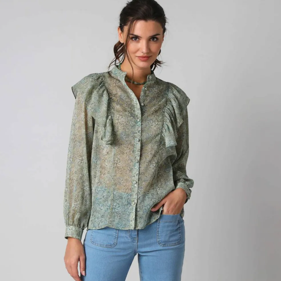 Chemisier volanté voile chiffon imprimé
