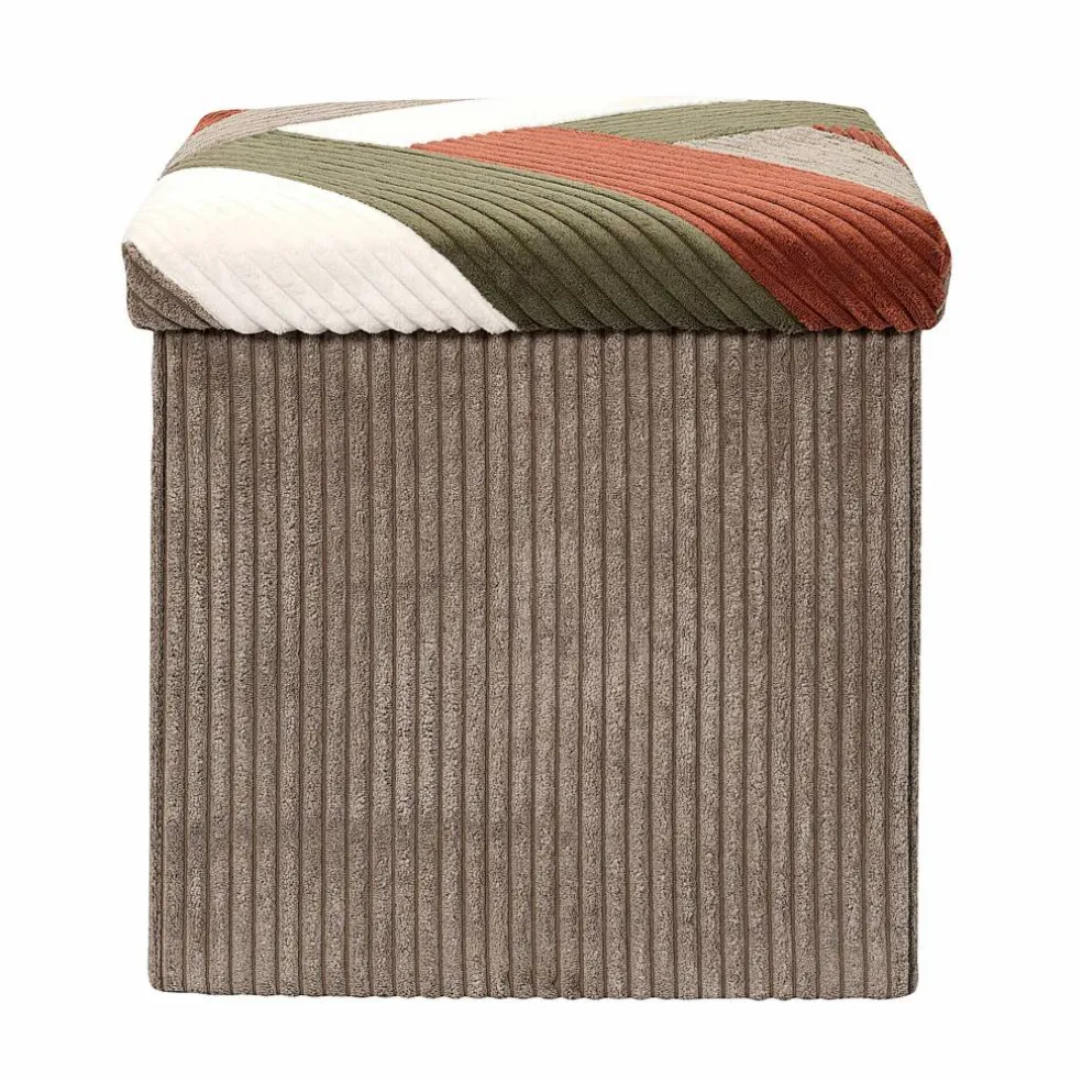 Coffre-pouf côtelé pliable patchwork