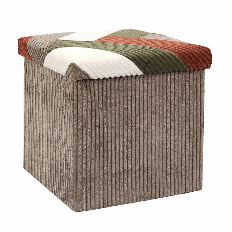 Coffre-pouf côtelé pliable patchwork