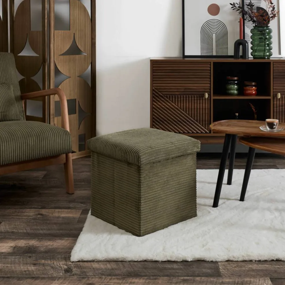 Coffre-pouf pliable, revêtement tissu côtelé