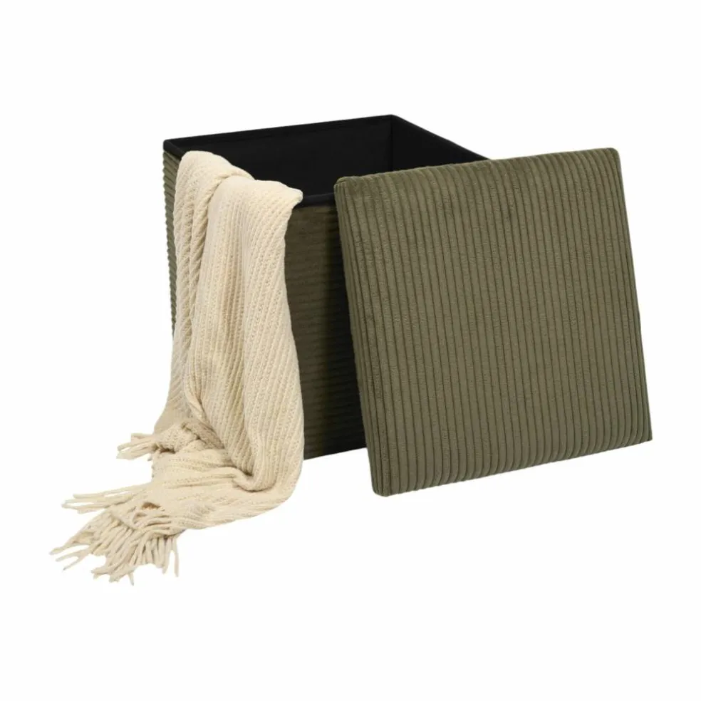 Coffre-pouf pliable, revêtement tissu côtelé