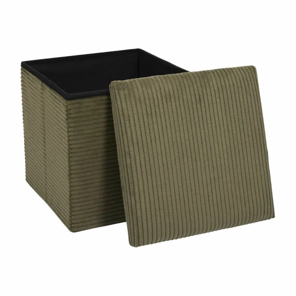 Coffre-pouf pliable, revêtement tissu côtelé