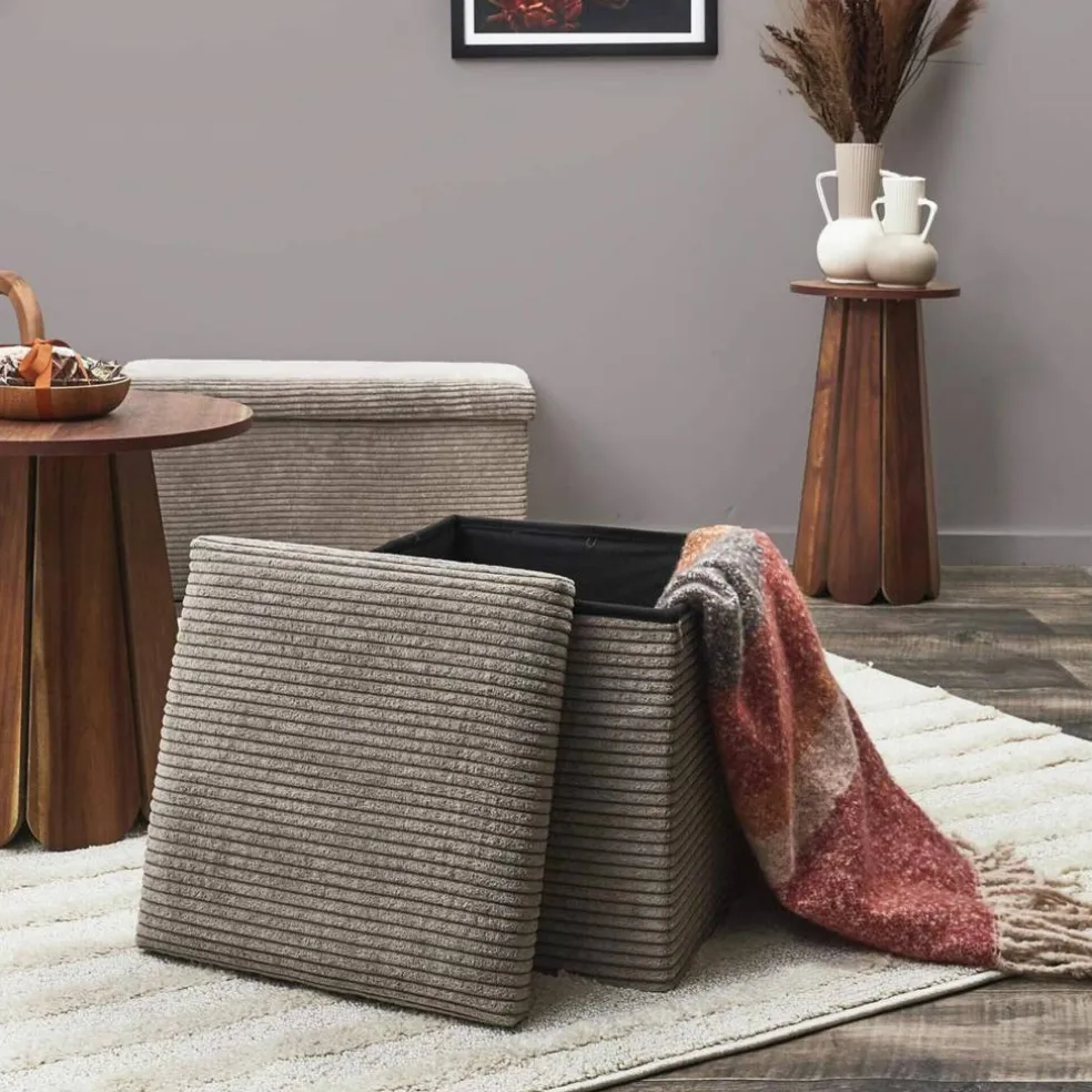 Coffre-pouf pliable, revêtement tissu côtelé