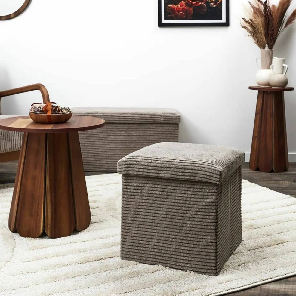 Coffre-pouf pliable, revêtement tissu côtelé