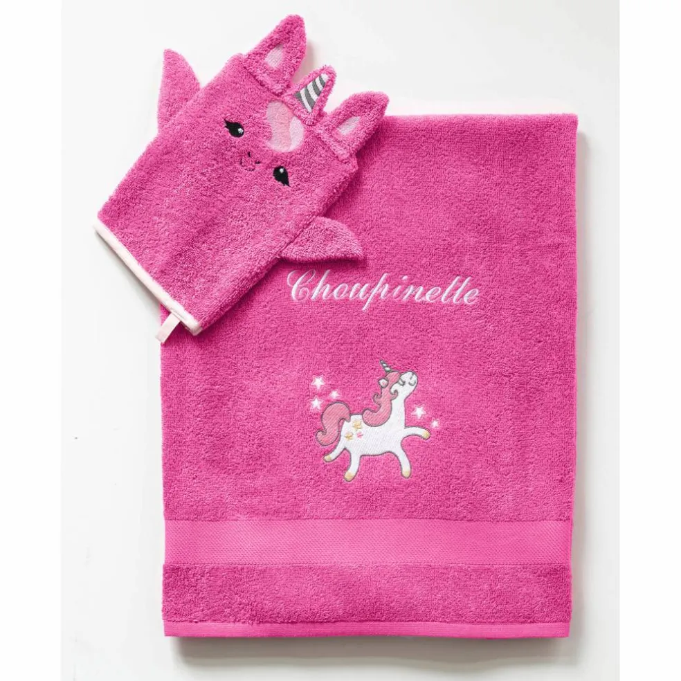Collection éponge enfant brodée licorne personnalisable coton