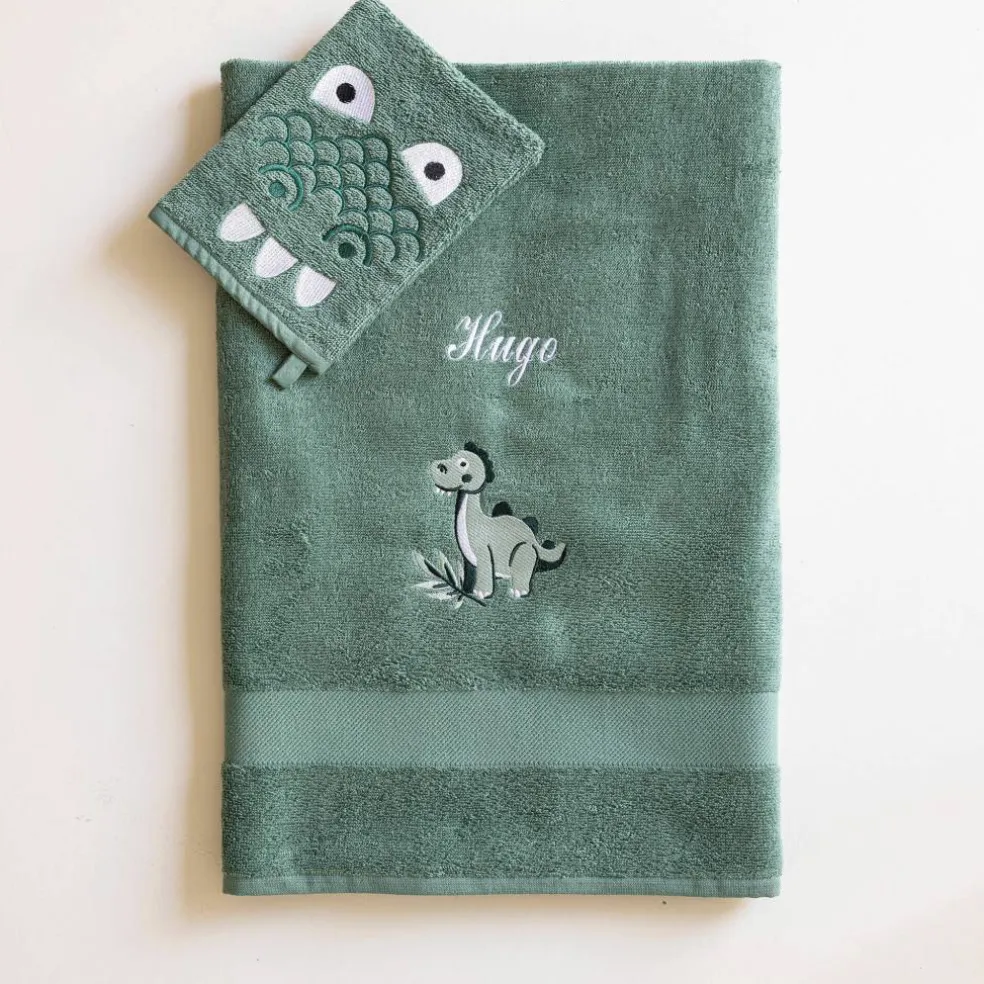 Collection éponge enfant brodée personnalisable dinosaure coton - 380g/m2
