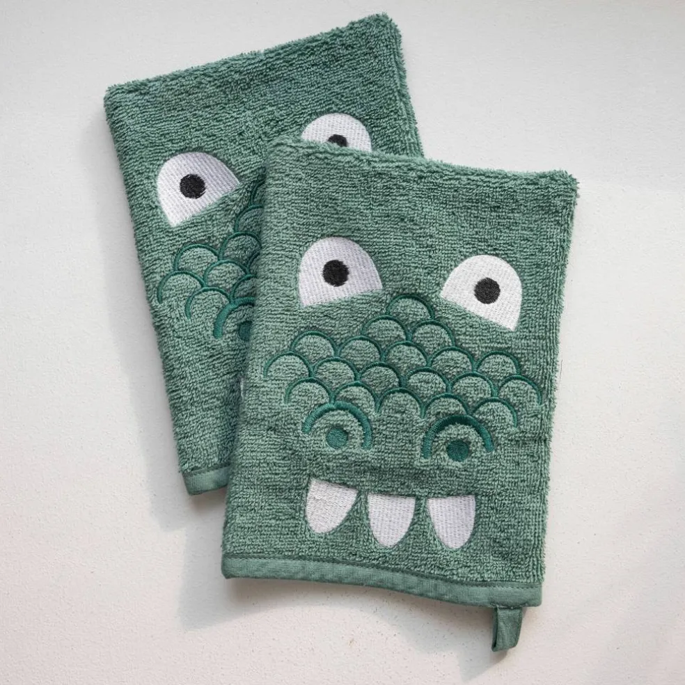 Collection éponge enfant brodée dinosaure coton - 380 g/m²