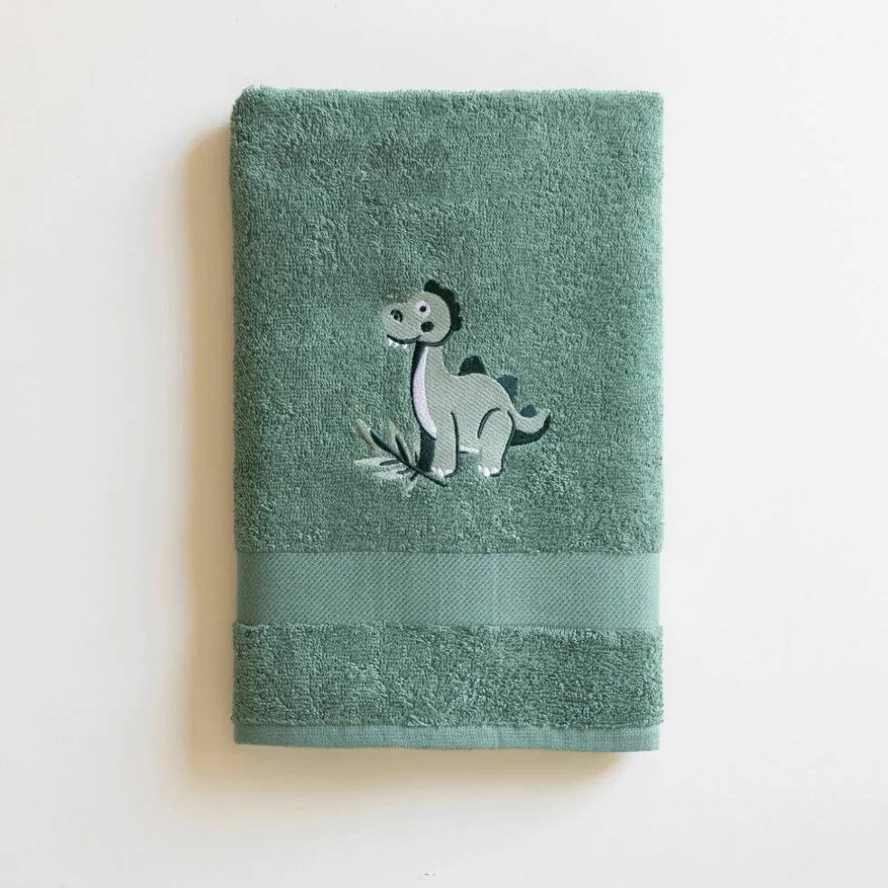 Collection éponge enfant brodée dinosaure coton - 380 g/m²