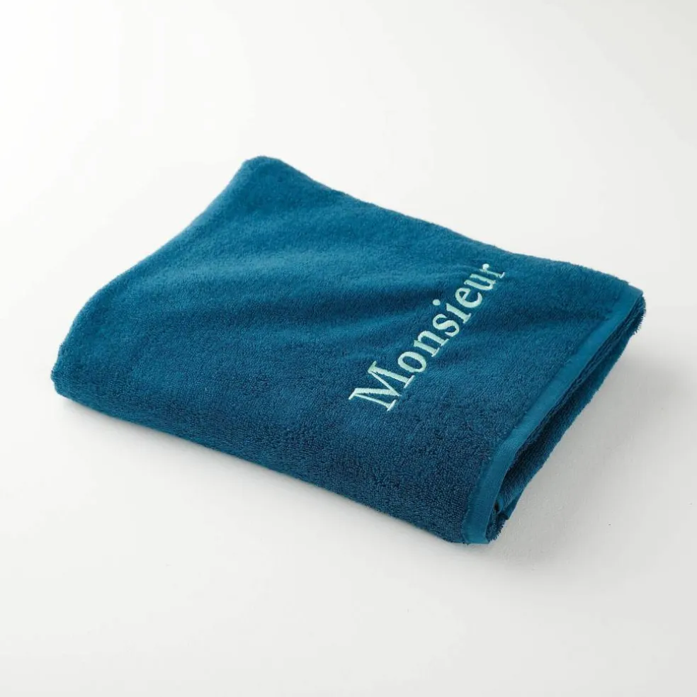 Collection serviettes de bain 420 g/m² brodées "MONSIEUR"