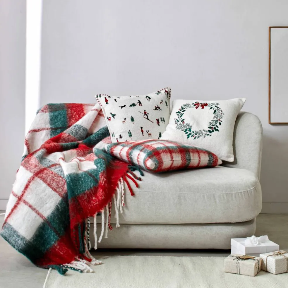 Coussin écossais tissé-teint
