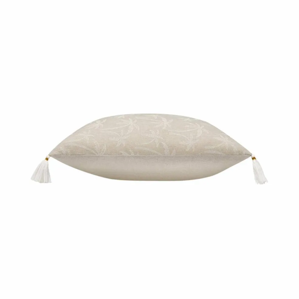 Coussin imprimé palmiers et pompons