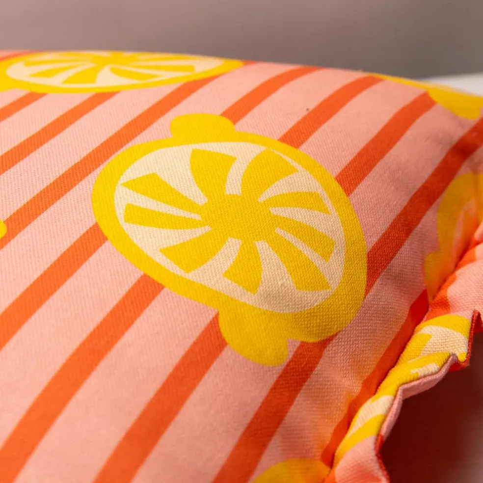 Coussin imprimé rayé et citrons