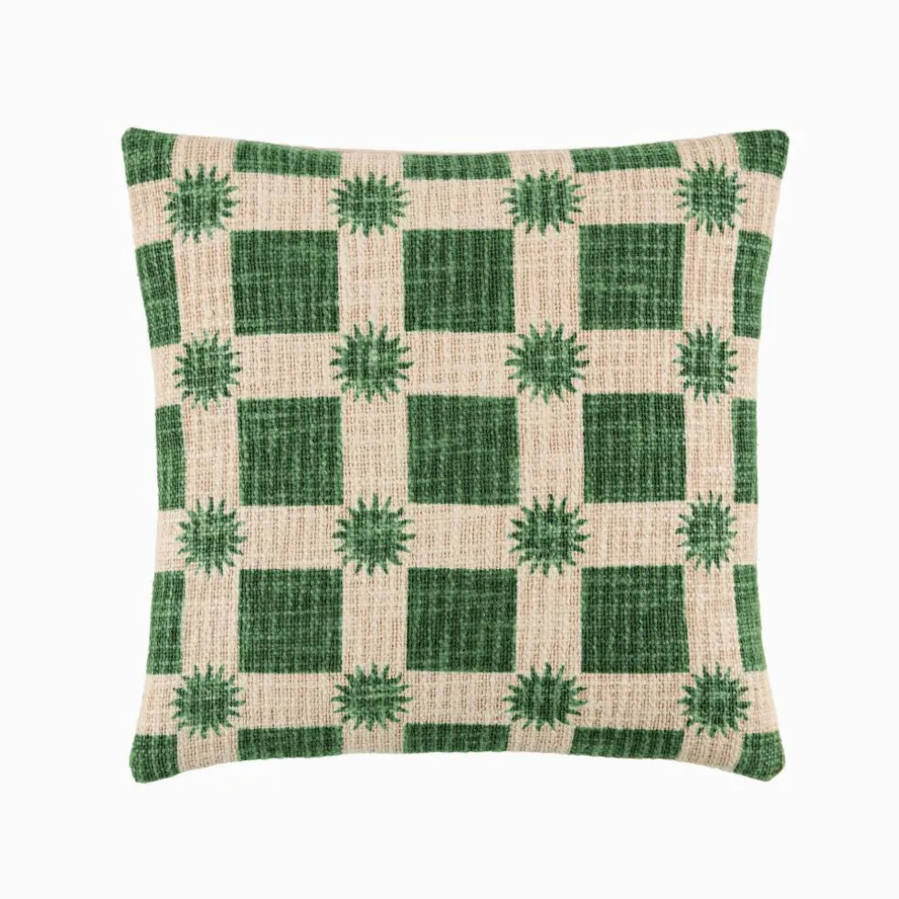 Coussin imprimé soleil et damier
