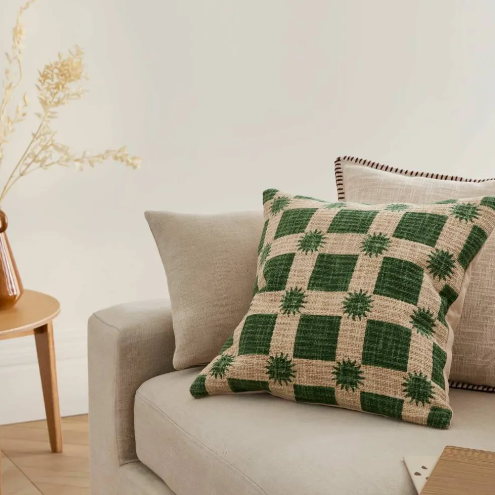 Coussin imprimé soleil et damier