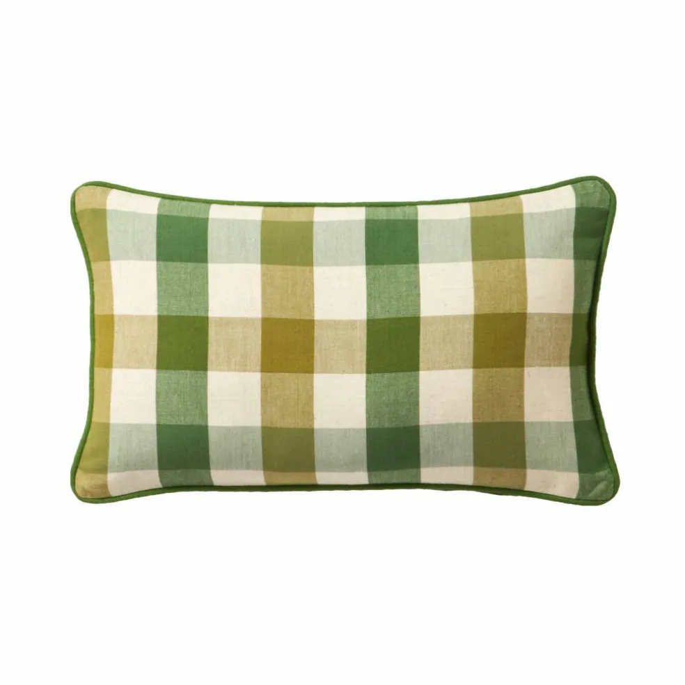 Coussin rectangulaire coton lin carreaux